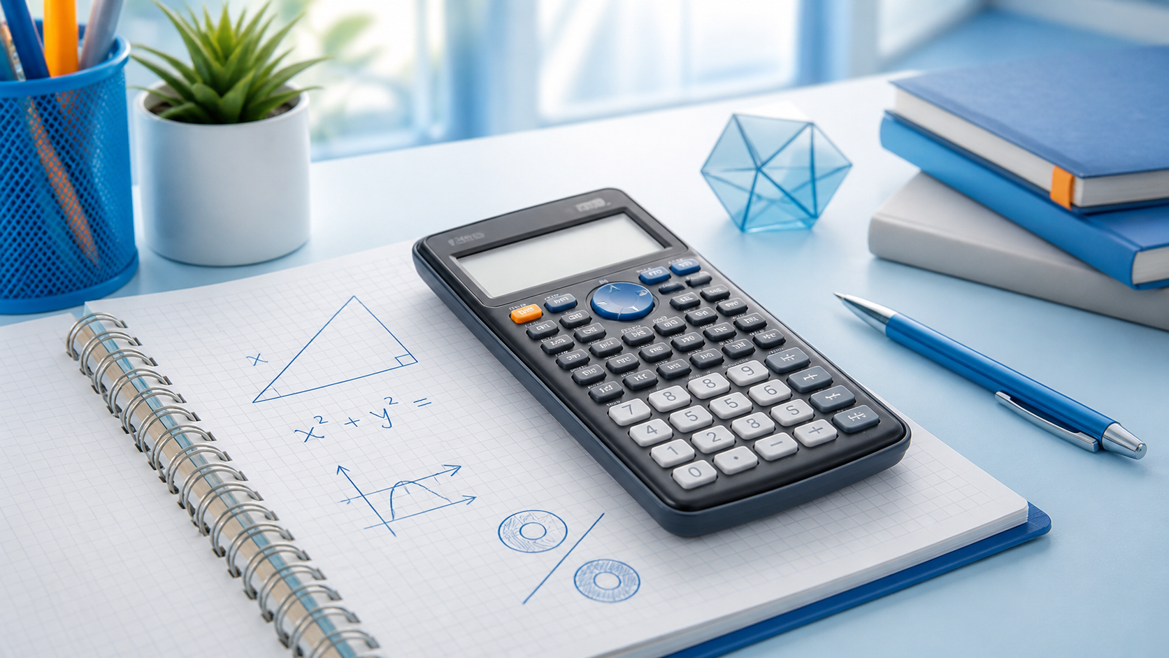Scientific calculator on a study desk with math notes